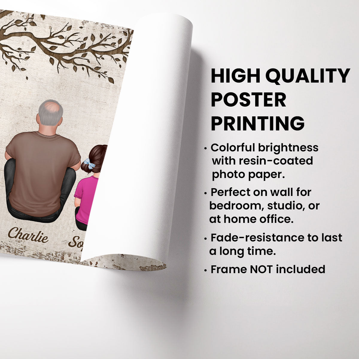 Grandpa And Kids Dogs Cats Sitting Under Tree Personalized Poster, Gift For Grandpa