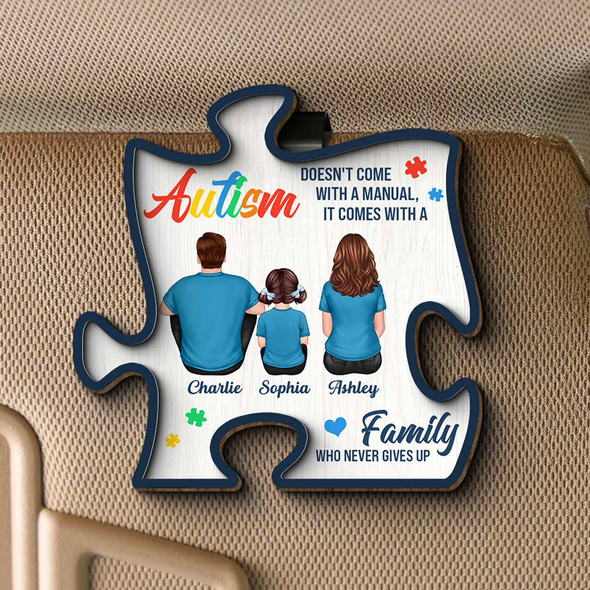 Autism Comes With A Family Never Give Up Family Back View Personalized Car Visor