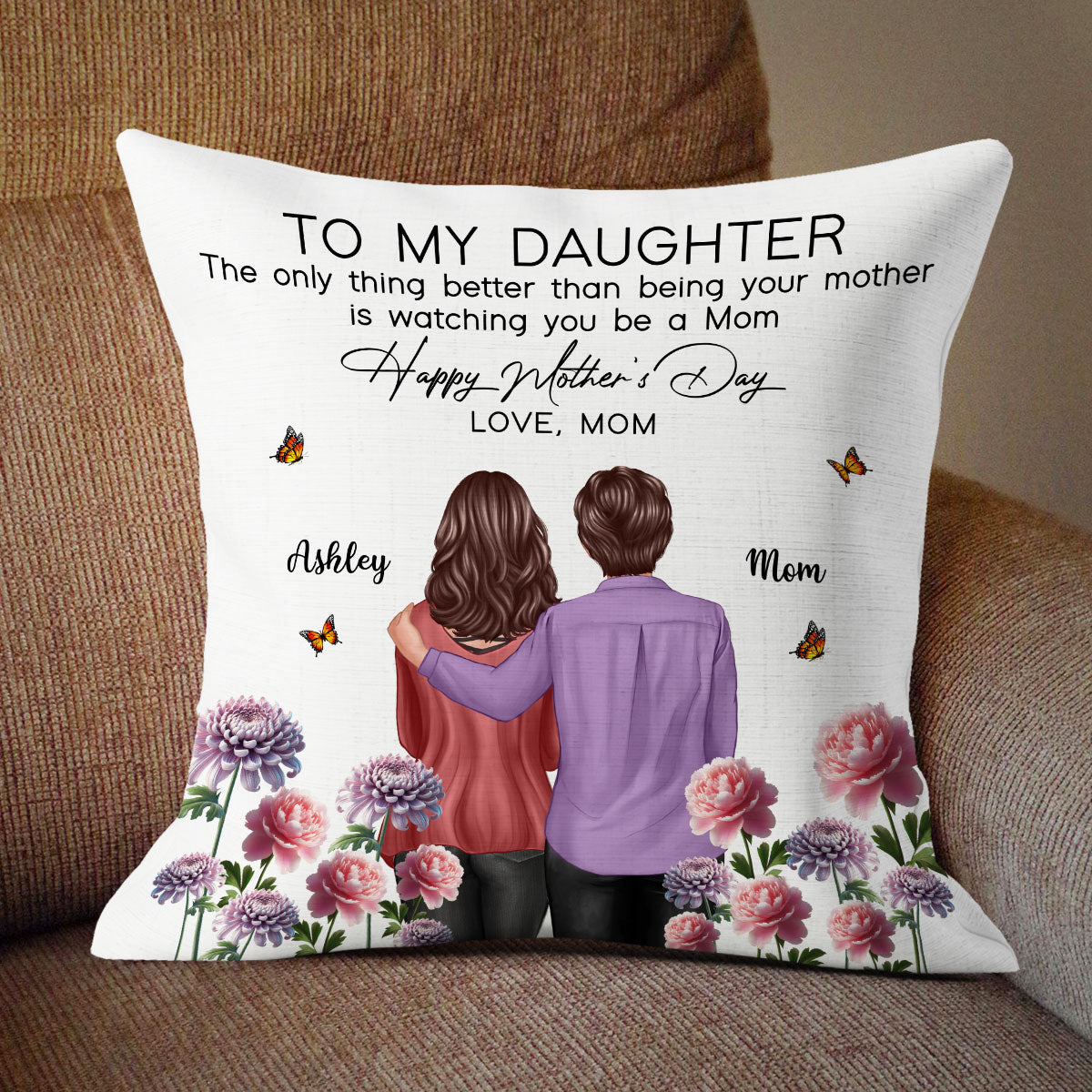 To My Daughter From Mom Happy Mother's Day Birth Flower Personalized Pillow, Gift For Daughter