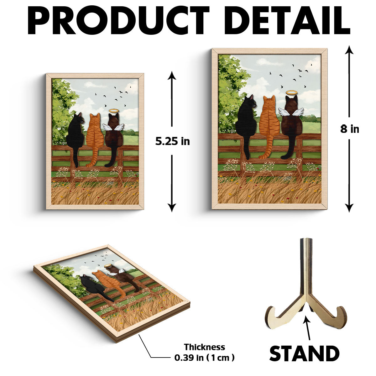 Cat Portrait Prints Cats Sitting on Fence in Countryside Personalized 2-Layer Wooden Plaque