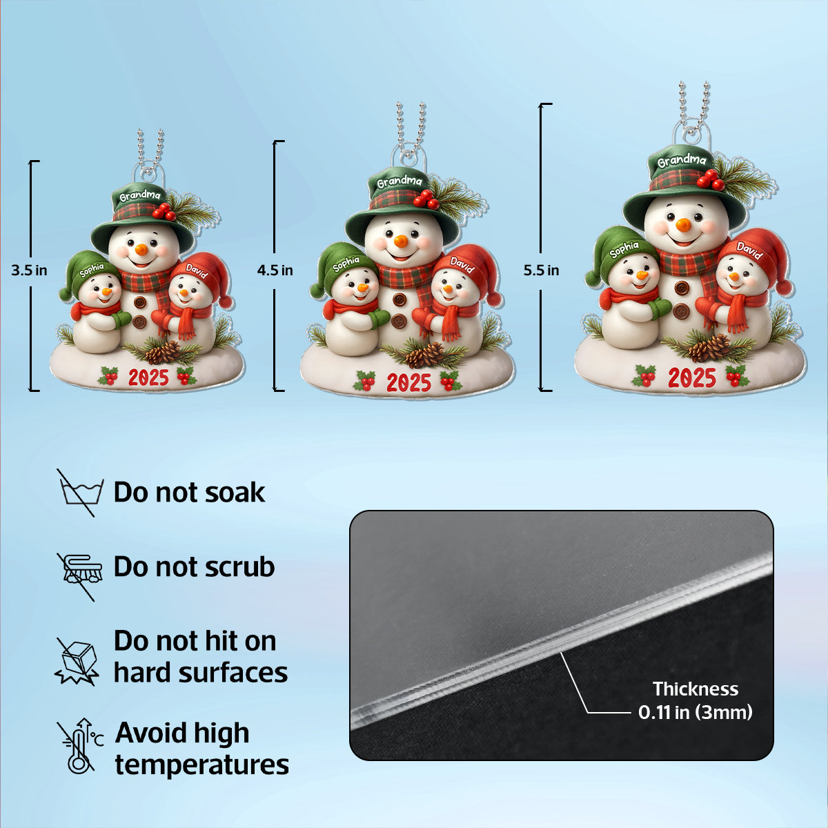 Snowman Grandma Hugging Grandkids Personalized Acrylic Ornament, Christmas Gift for Grandma, Grandkids