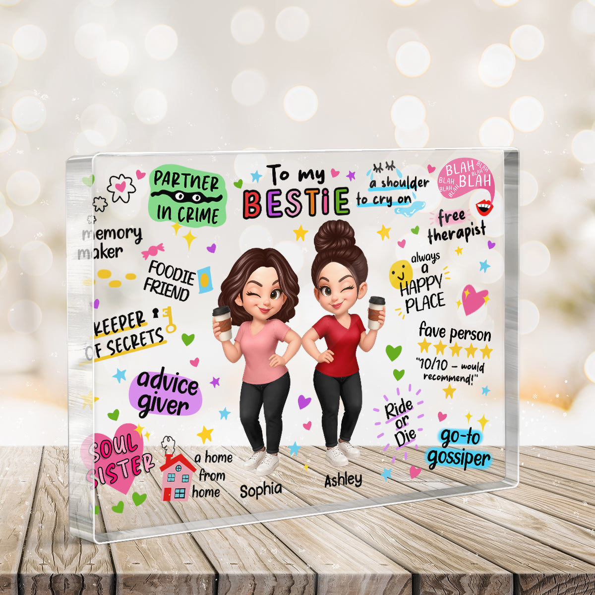 Pretty Besties Sisters Funny Gift Personalized Acrylic Block Plaque