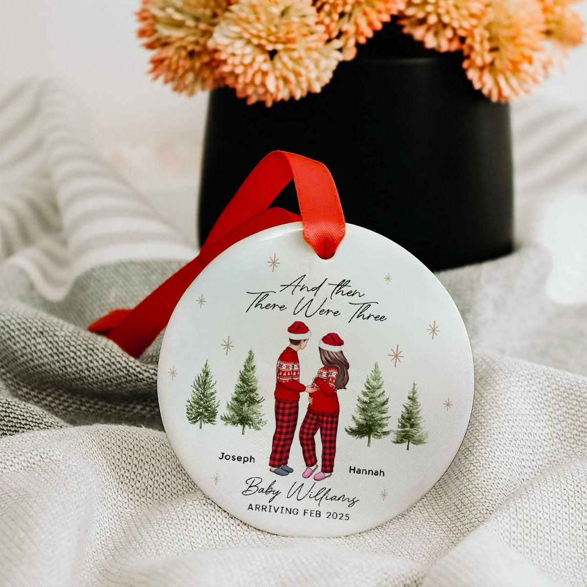 And Then There Were Three - Pregnancy Announcement Ornament - Baby Coming Soon Ornament - Ornament for Baby - Expecting Mom Gift