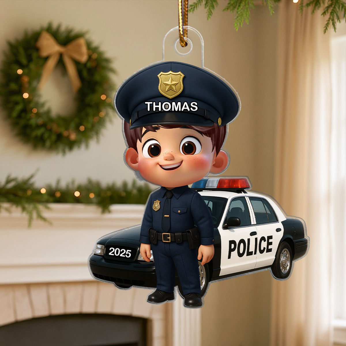 3D Effect Little Kid Boy Dream Job Firefighter Christmas Personalized Acrylic Ornament