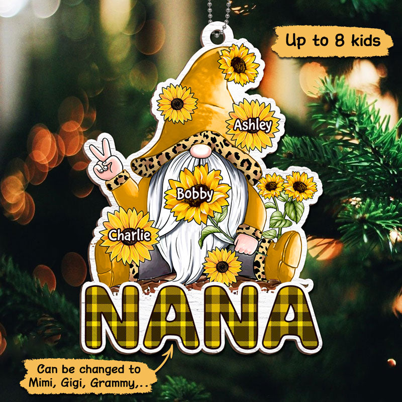 Gnome Sunflower Grandma Personalized Wooden Ornament