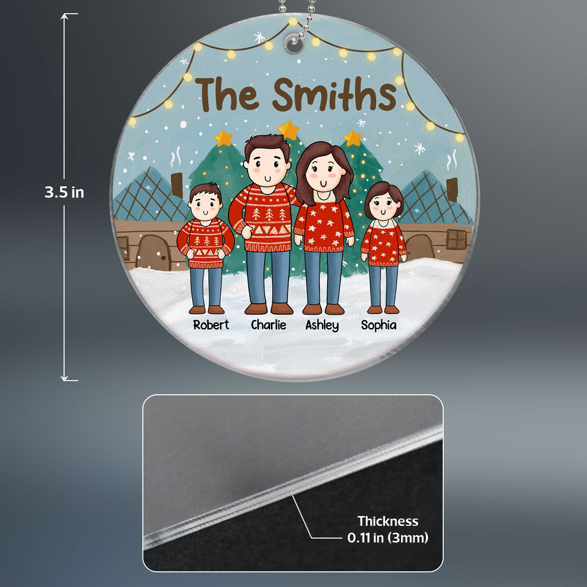 Comic Family Christmas Together Personalized Acrylic Ornament