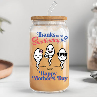 Thanks For Not Swallowing Us Funny Mother‘s Day Gift Personalized Clear Glass Can