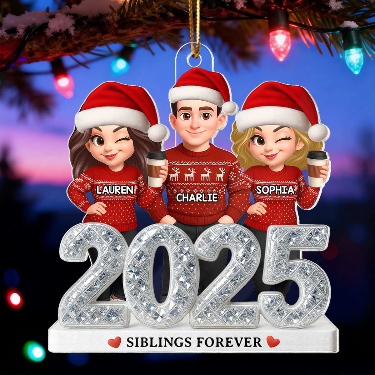 2025 Shining Effect Brothers & Sisters - Personalized Acrylic Ornament - Christmas Gift for Siblings