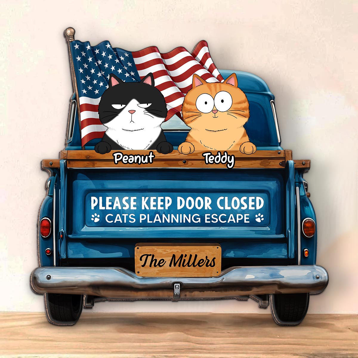 Cats Planning Escape Truck Personalized Wood Sign