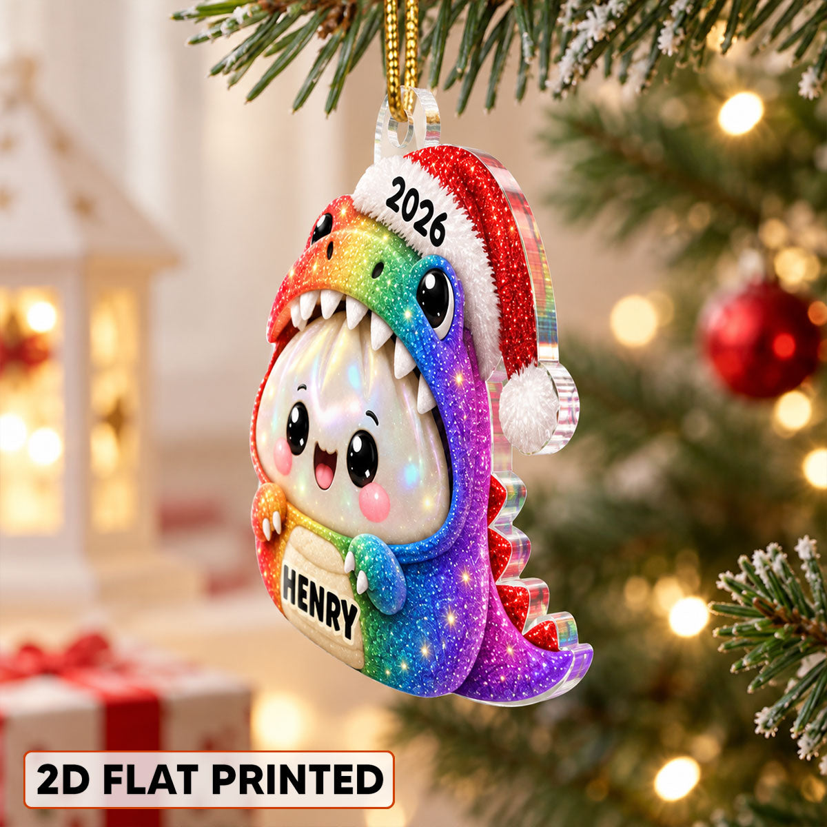 Cute Dinosaur Dumpling Dim Sum Custom Name - Personalized Acrylic Ornament - Christmas Gift, Keepsake For Kids, Teenagers