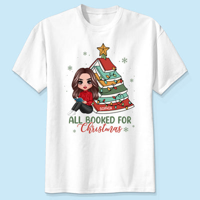All Booked For Christmas Personalized Shirt For Book Lovers, Christmas Book Tree Shirt