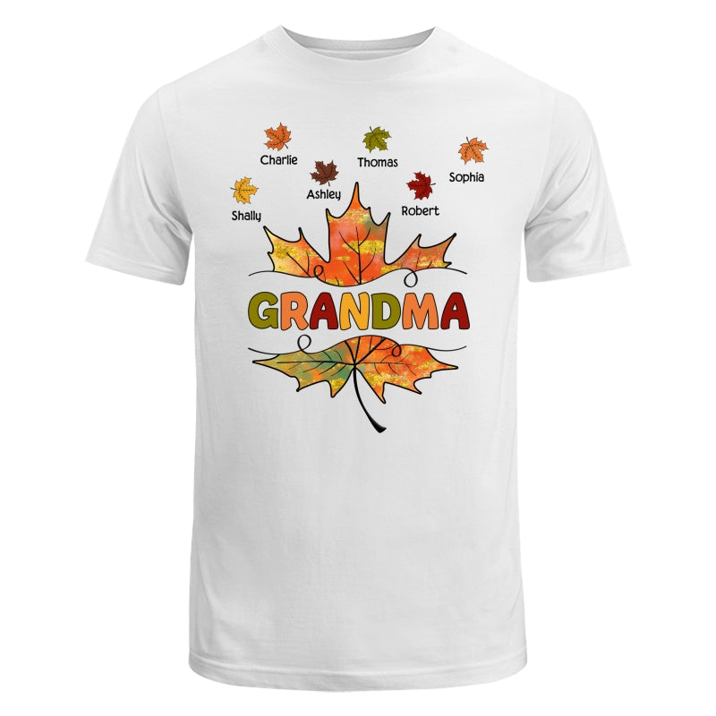 Grandma Mom Fall Leave Cut Through Personalized Shirt