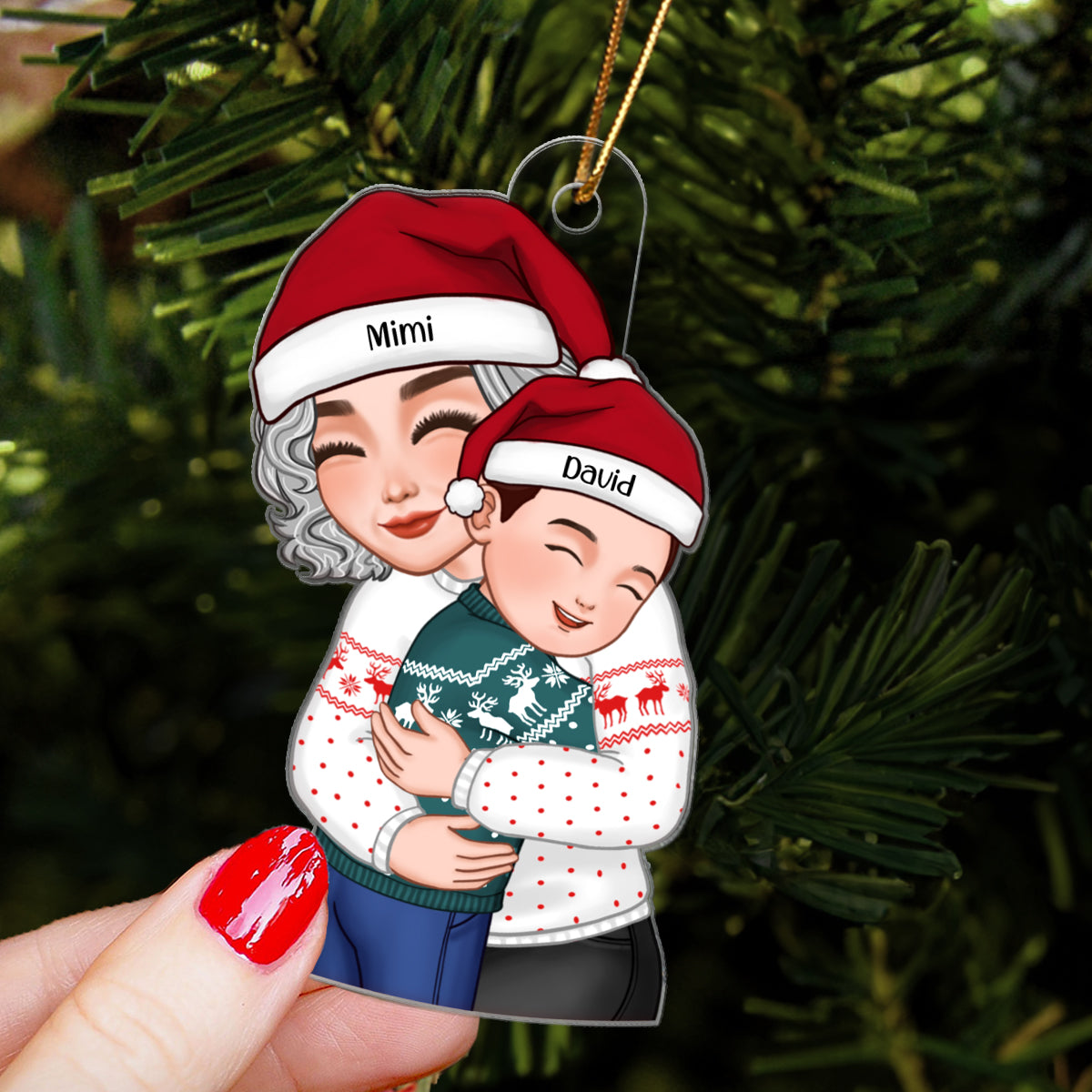 Christmas Cute Grandma Hugging Kid Gift For Granddaughter Grandson - Personalized Acrylic Ornament - Gift For Granddaughter, Grandson
