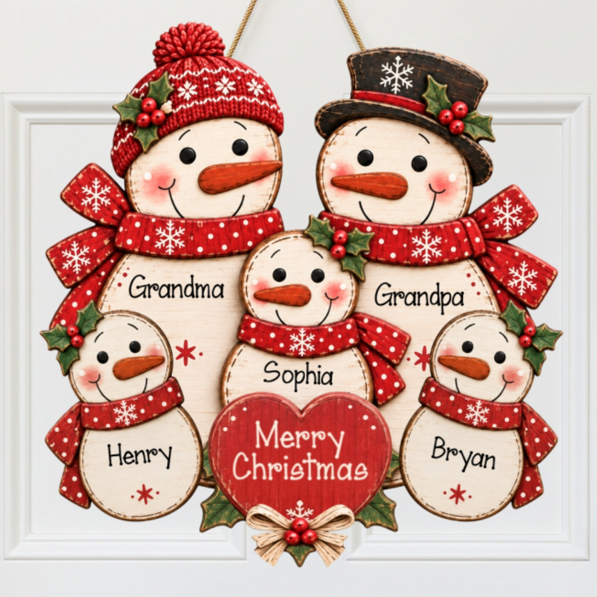 Merry Christmas Grandpa Grandma Grandkids Snowman - Personalized Wood Sign - Christmas Decor, Door Sign For Grandparents