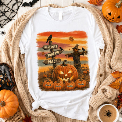Rustic Grandma's Pumpkin Patch - Personalized Shirt - Halloween Fall Gift For Grandmas