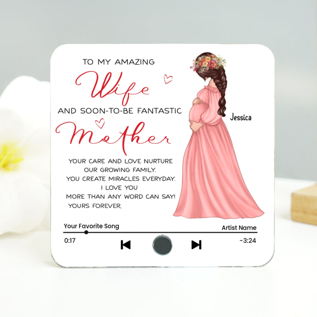 To My Amazing Wife And Soon-To-Be Fantastic Mother Personalized Music Fridge Magnet, Perfect Gift For Pregnant Wife, Custom Favorite Song As Messages