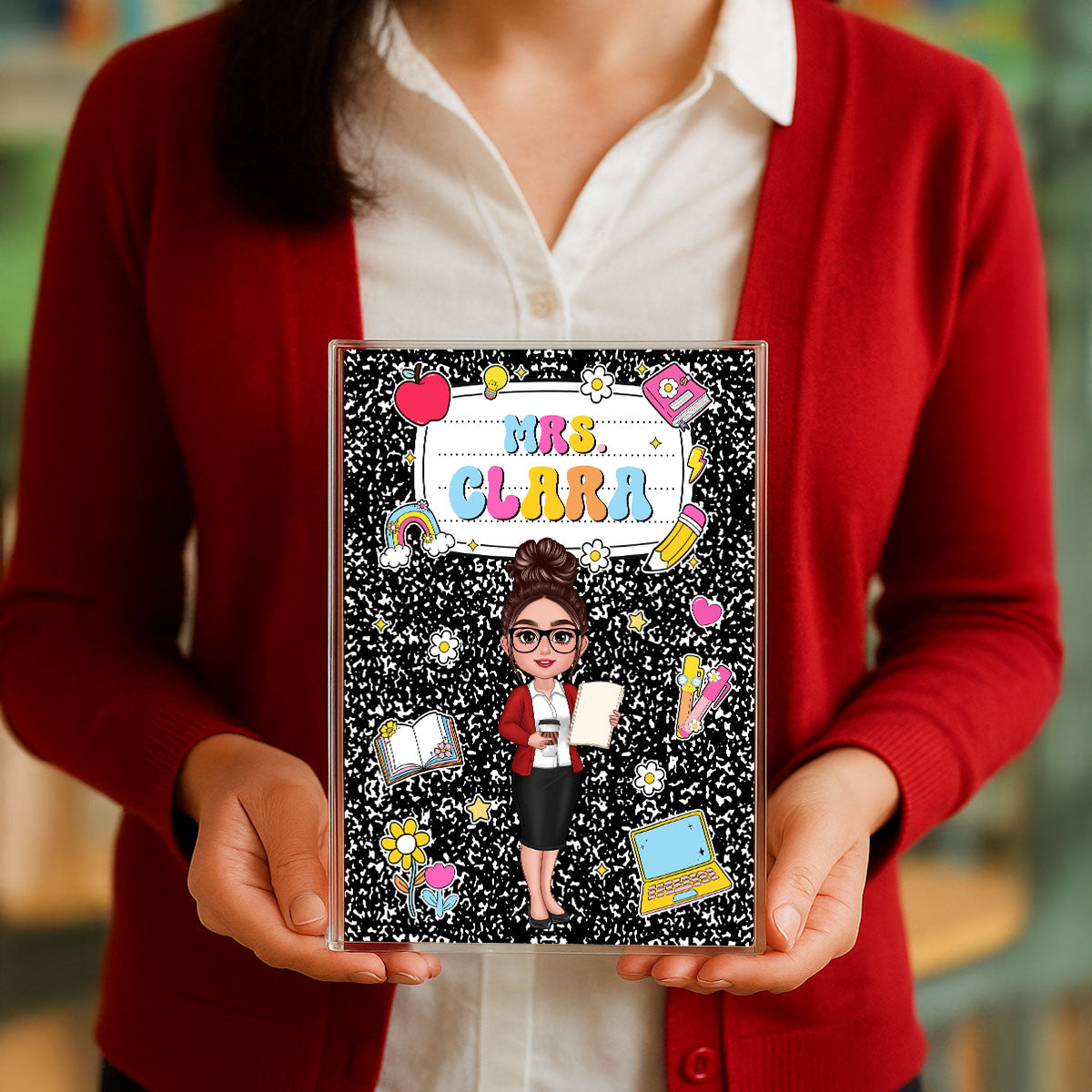 Teacher Composition Book Pattern Personalized Rectangle Acrylic Block, Gift For Teacher