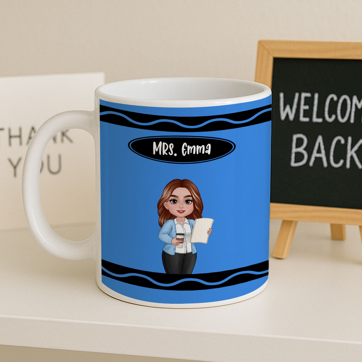Teacher Crayon Pattern Personalized Mug| Back To School Gift For Teacher