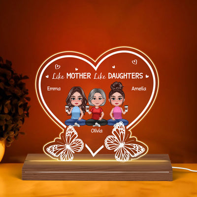 Pretty Doll Mother Daughters With Butterflies Personalized Acrylic Custom Shape LED Night Light
