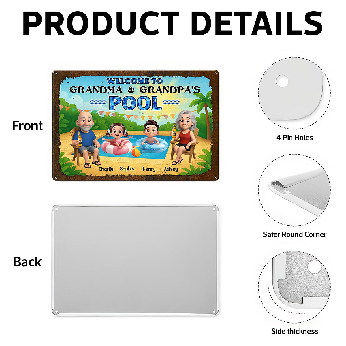 Welcome to Grandma & Grandpa's Pool Personalized Metal Sign, Grandparents Hosting Grandkids Summer Sign