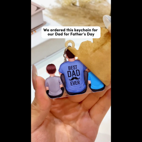Best Papa Dad Grandpa Ever Sitting With Kids Personalized Acrylic Keychain, Father's Day Gift For Dad, Gift For Husband