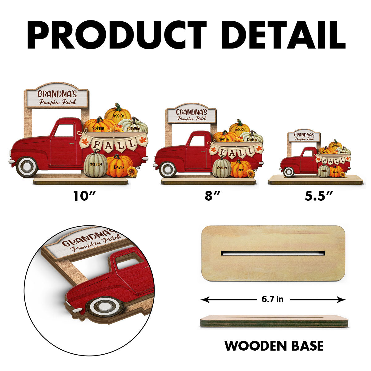 Grandma Fall Season Truck Pumpkins Personalized Standing Wooden Plaque