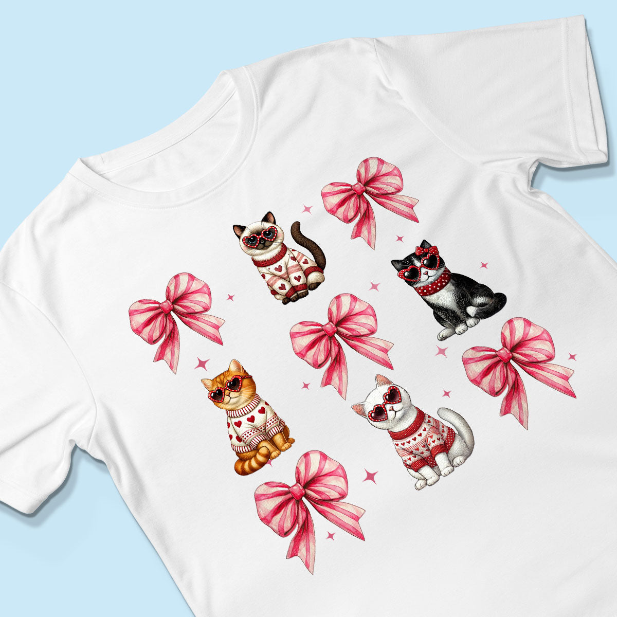 Cat Pink Coquette Heart Love Cat Personalized Shirt, Trendy  Cat Lover Tee, Gift for Cat Moms