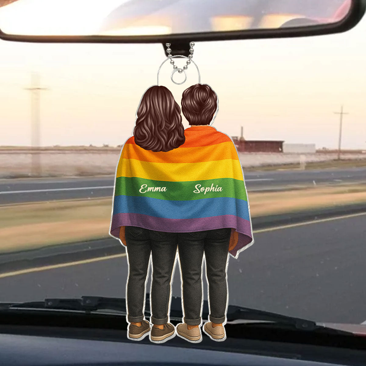Pride Month LGBT Couple Love Wins Personalized Acrylic Car Hanger, Gift For Couple
