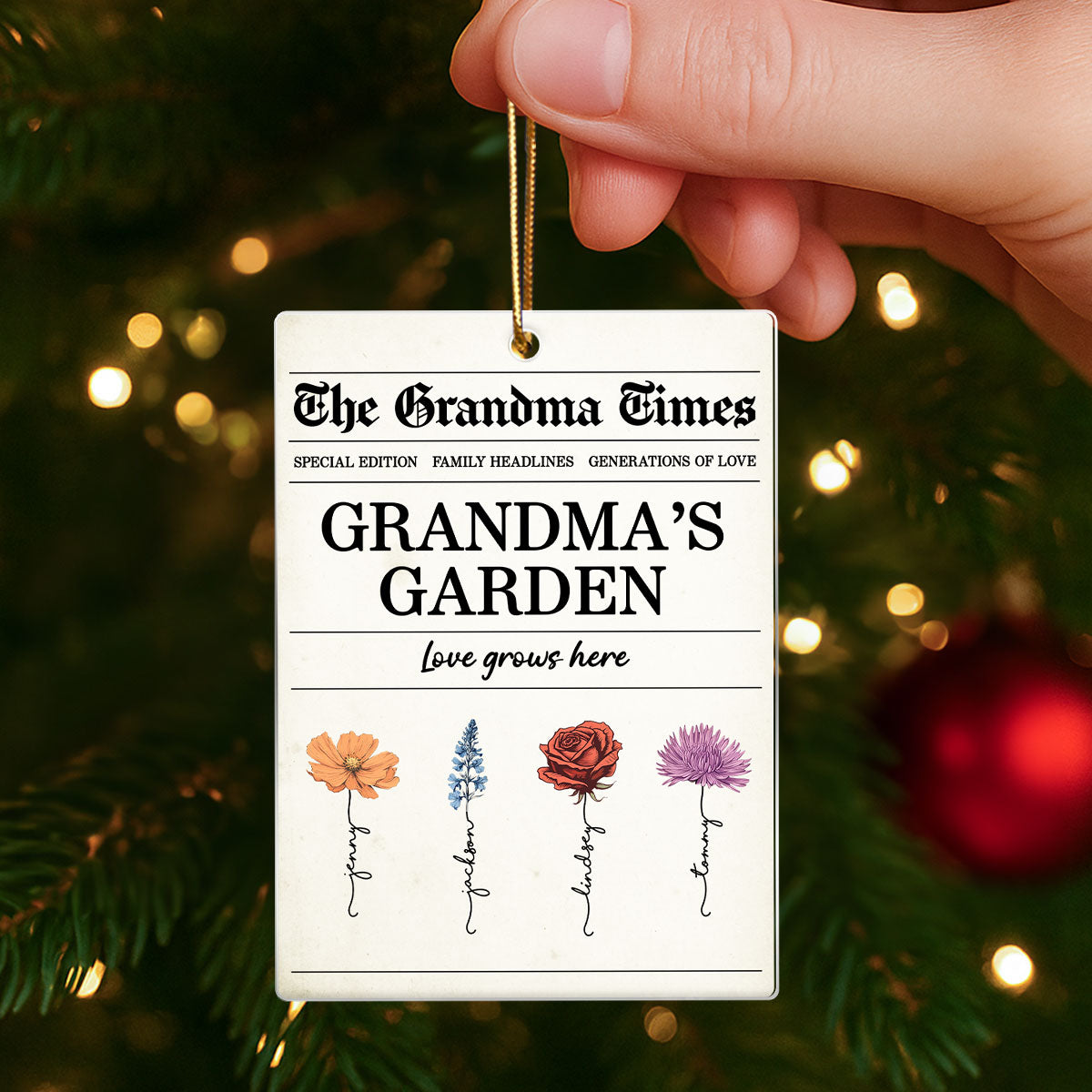 The Grandma Times Grandma's Garden Love Grows Here Personalized Acrylic Ornament - Christmas Gift for Grandma