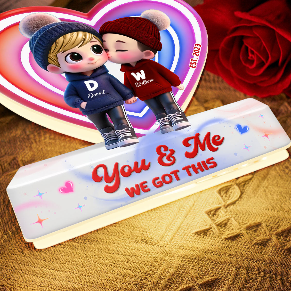 Eternal Love Cute Cartoon Chibi Couple - Personalized Light Box - Heartfelt Valentine's Day Gift, Anniversary Gift For Couple, For Him, For Her