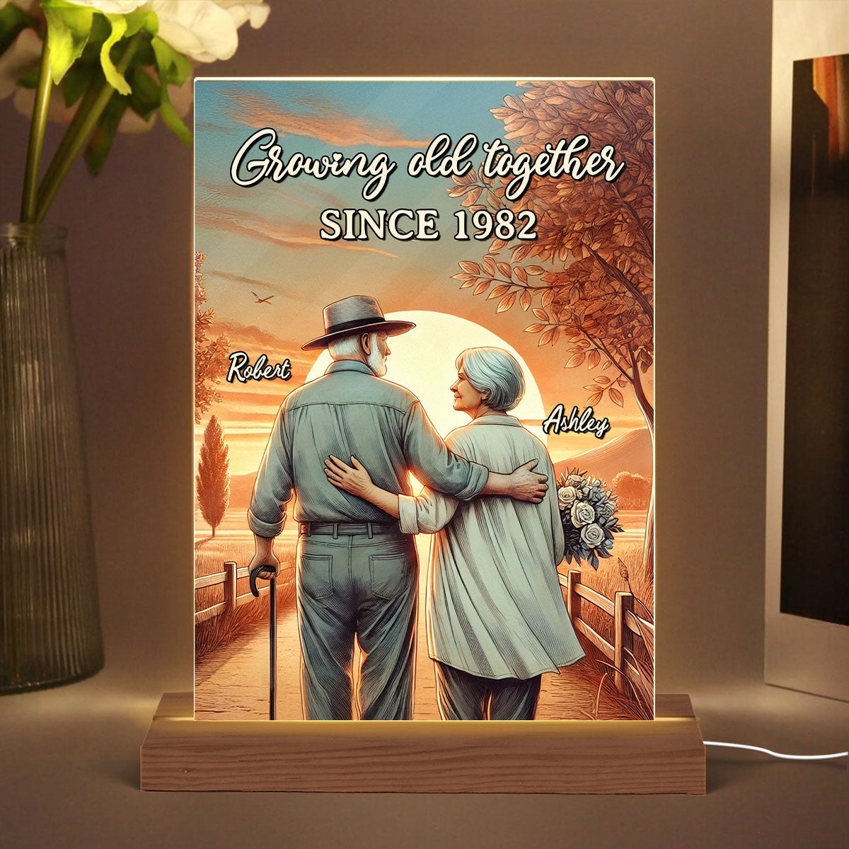 Couple Growing Old Together Personalized LED Night Light, Anniversary,  Gift for him, Gift for her