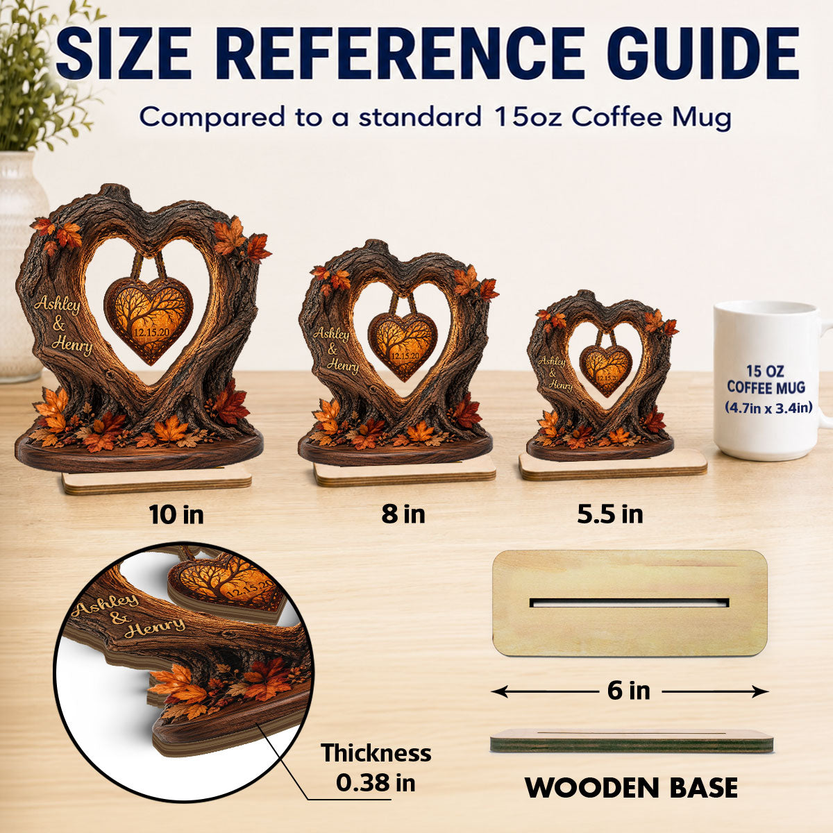 Couple Fall Season Heart Tree - Personalized 2-Layered Wooden Plaque - Anniversary Gift for Her, for Him