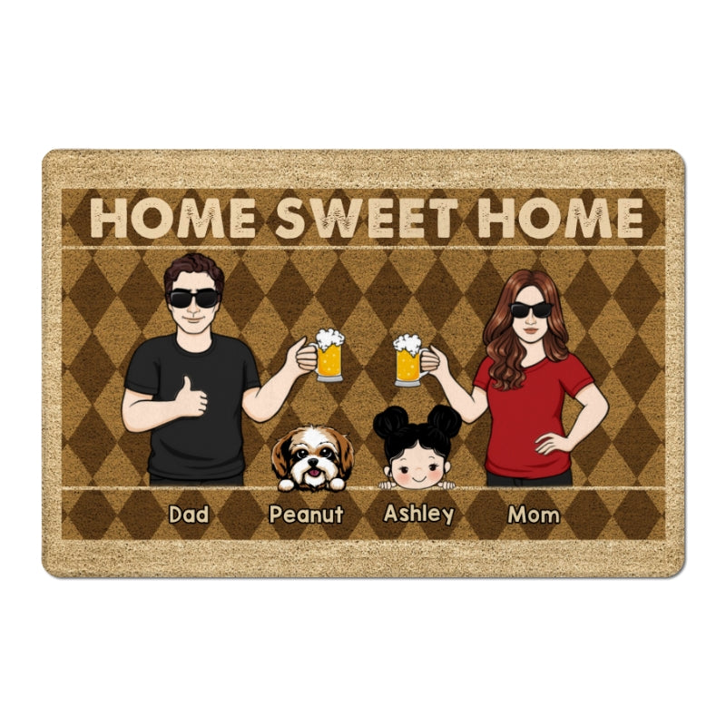 Rhombus Pattern Family Kids Dogs Cats Home Sweet Home Personalized Doormat