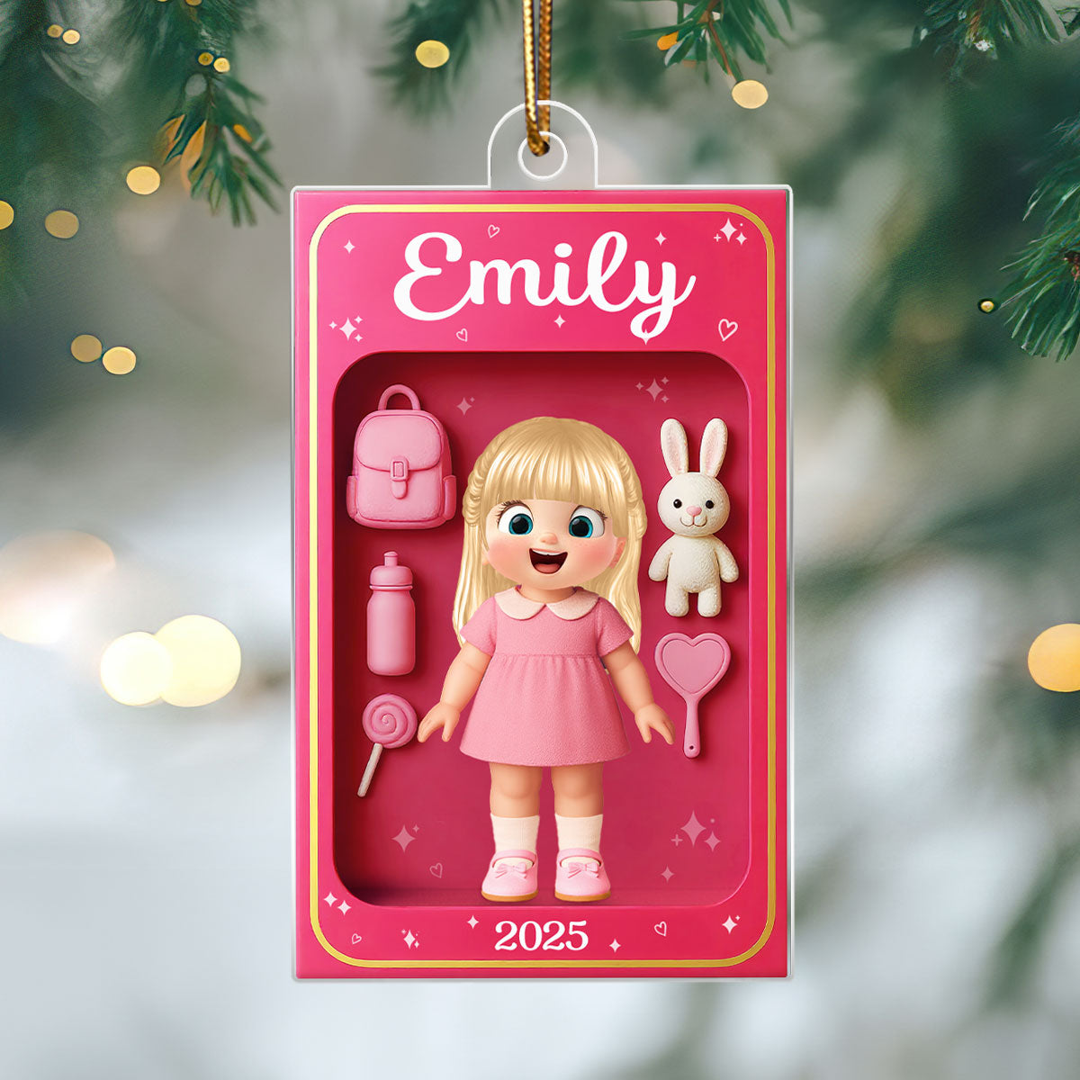 Personalized Doll Kid In Toy Box 3D Acrylic Ornament, Unique Christmas Gift For Kids, Grandkids