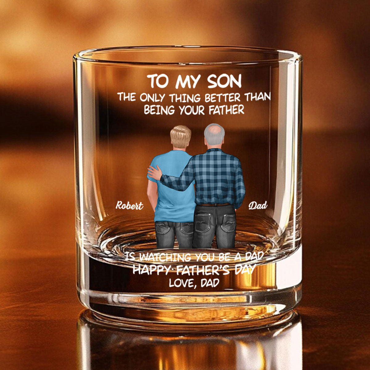 To My Son From Mom Dad Happy Father's Day Personalized Whiskey Glass| Heartfelt Father's Day Gift For Son