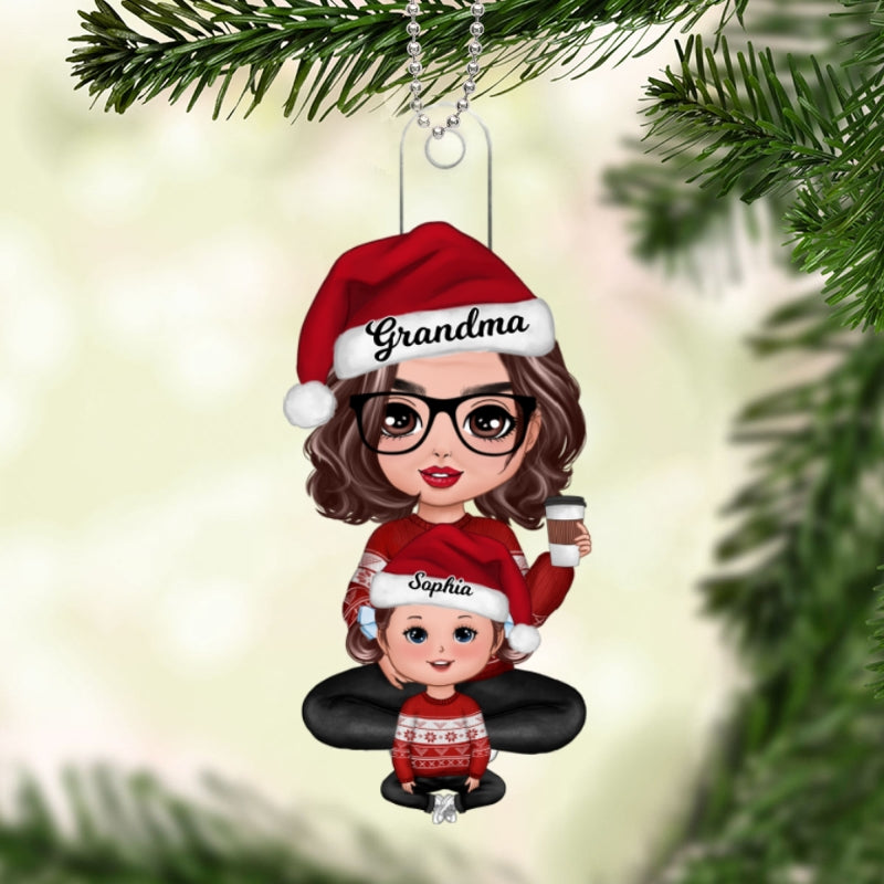Kid Sitting In Grandma Mom Lap Christmas Gift Personalized Acrylic Ornament