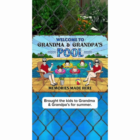 Summer Welcome To Grandpa Grandma Grandparents Pool Personalized Metal Sign| Summer Outdoor Decoration