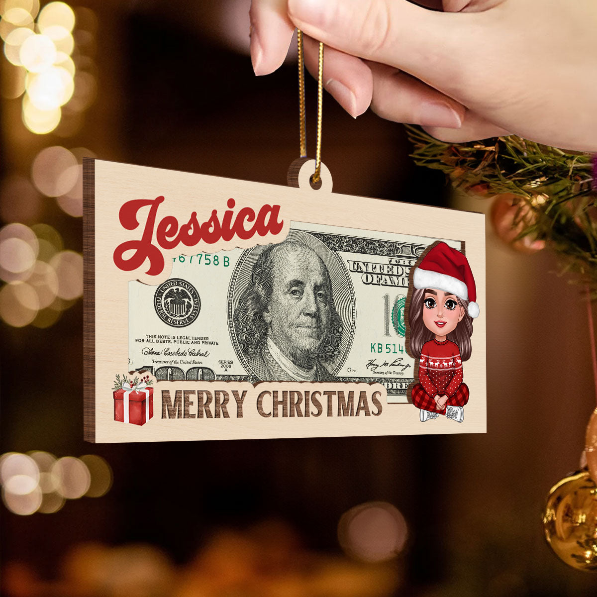 Hidden Message Christmas Cute Doll Kid Personalized Money Holder Ornament, Unique Christmas Gift For Son, Daughter, Grandson, Granddaughter, Niece, Nephew