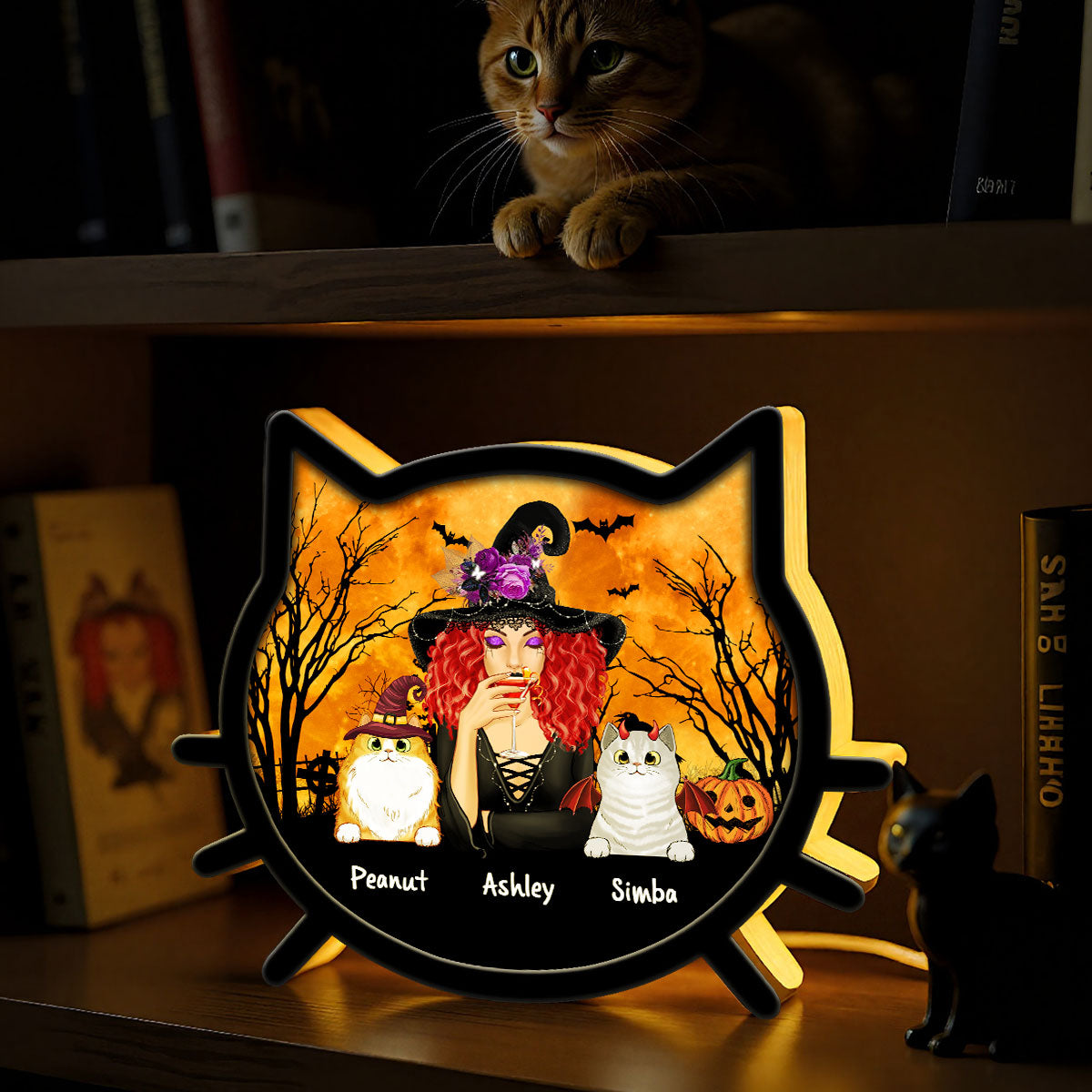 Spooky Halloween Theme Cat Mom Cat Face Personalized LED Light Box