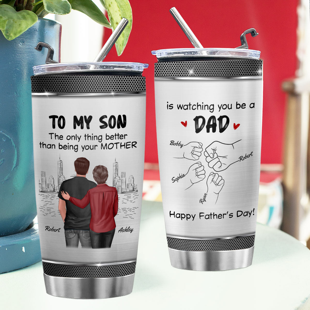 From Mom To Son Watching You Be A Dad Personalized Tumbler, Gift For Son