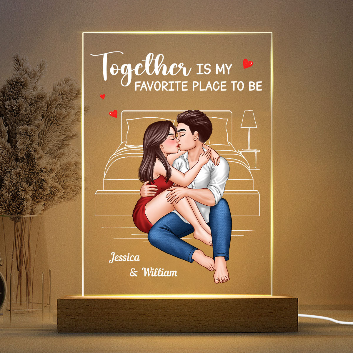 Couple Embrace & Kiss Personalized Acrylic Plaque Rectangle LED Night Light