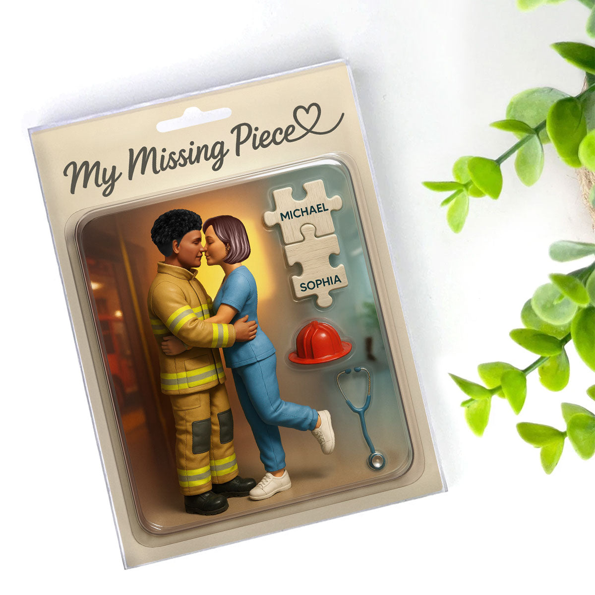 My Missing Piece Firefighter Nurse Couple Personalized Acrylic Block Plaque, Gift for Him, Gift for Her
