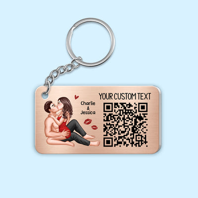 Sexy Couple Kissing Favorite Song QR Code Personalized Metal Keychain