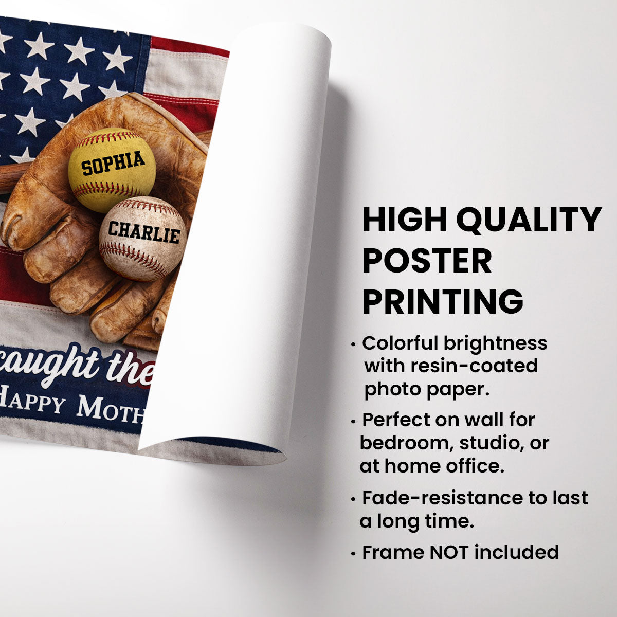 Nation Flag Baseball We Caught The Best Mom - Personalized Poster - Mother's Day Gift for Mom, Wife