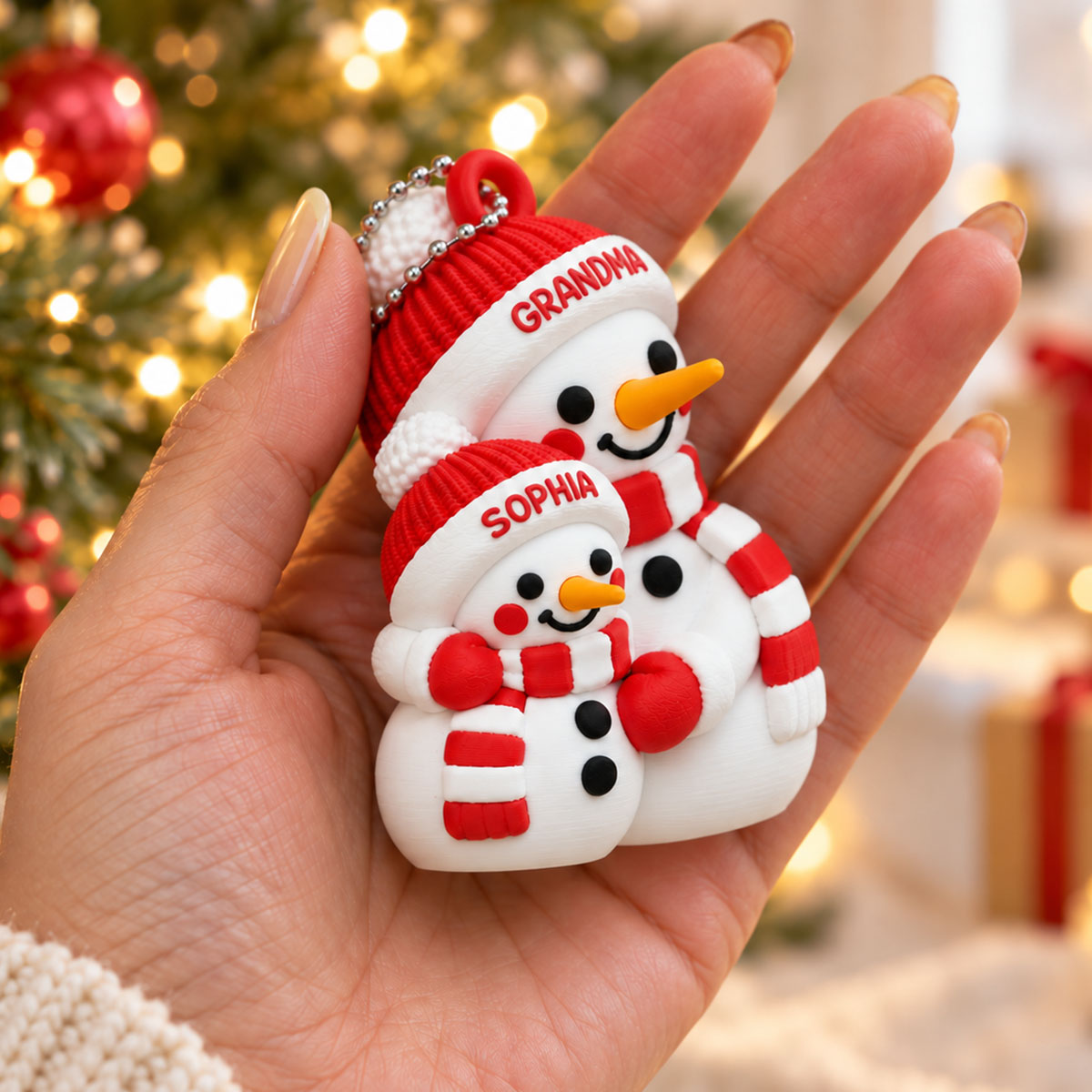 Heartwarming Grandma Hugging Grandkid Snowman - Personalized 3D Printed Ornament - Christmas Gift For Kids, Son, Grandson, Daughter, Granddaughter