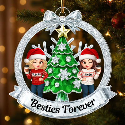 Besties on Crystal Effect Wreath - Personalized Acrylic Ornament - Christmas Gift for Besties