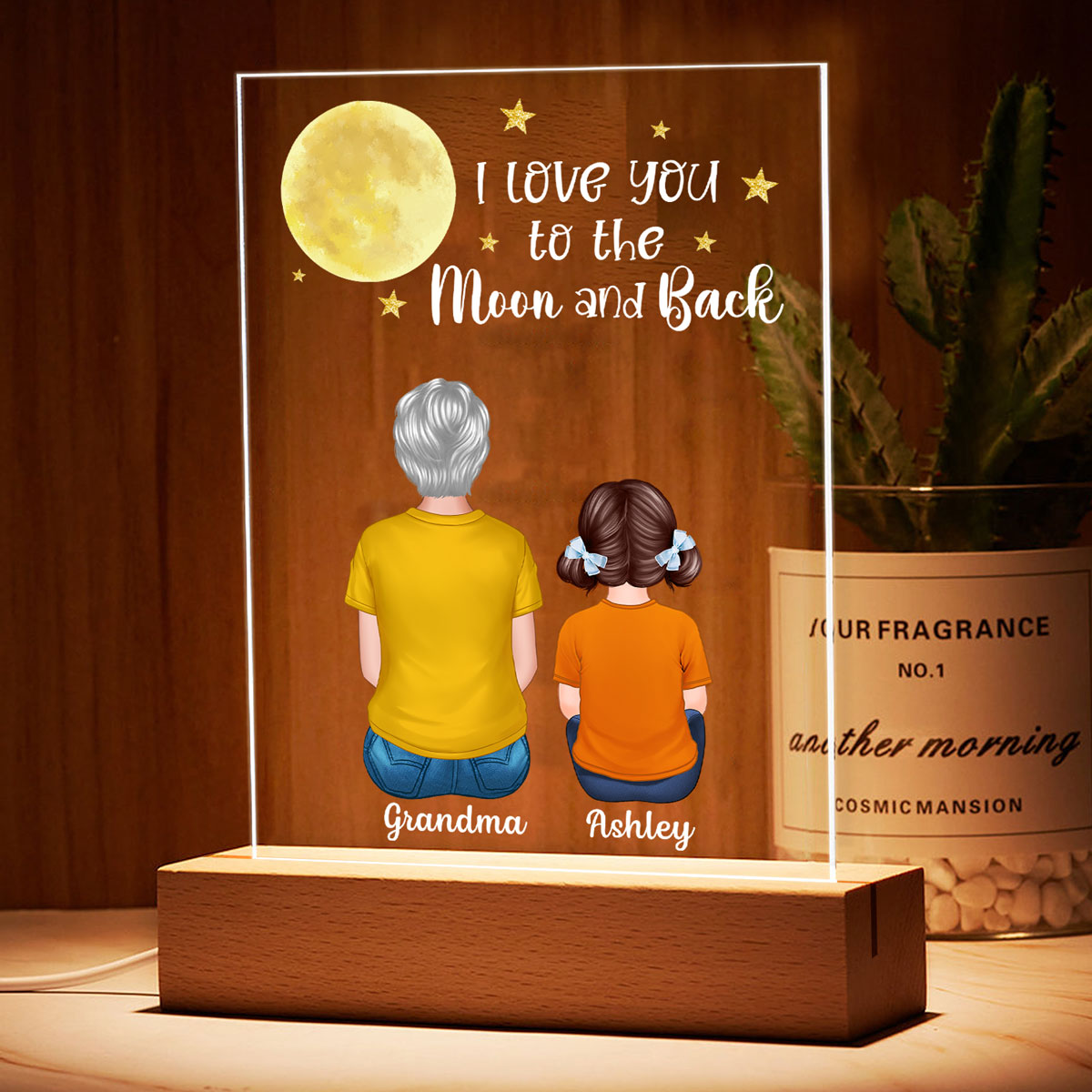 Grandma Grandkids Love To The Moon Personalized Plaque LED Night Light