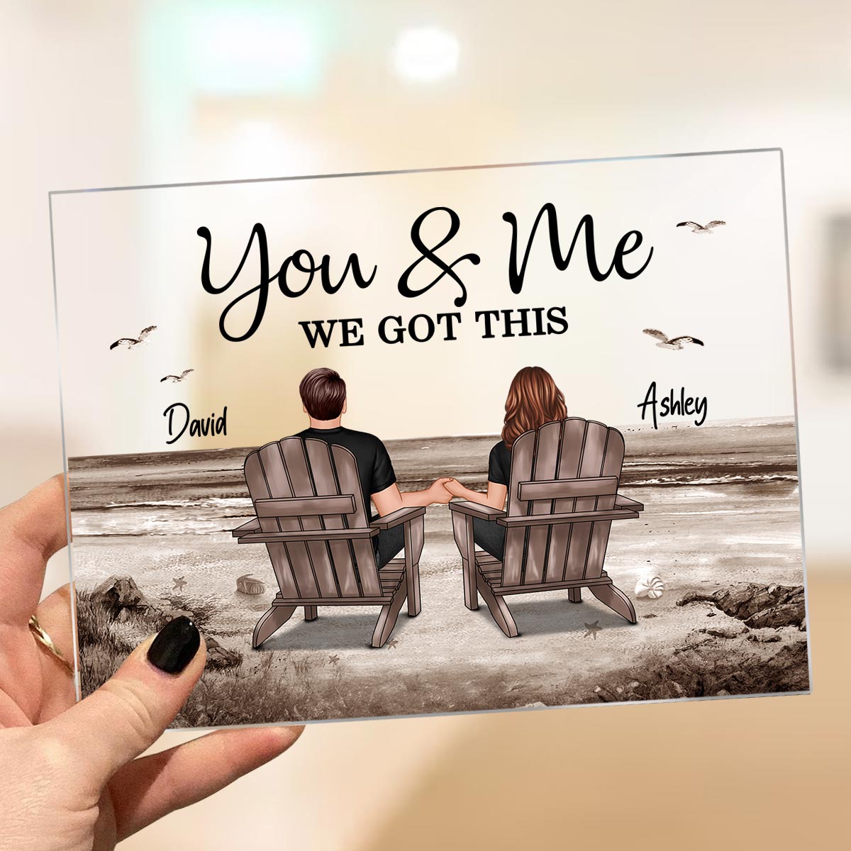 Retro Vintage Back View Couple Sitting Beach Landscape Personalized Acrylic Plaque