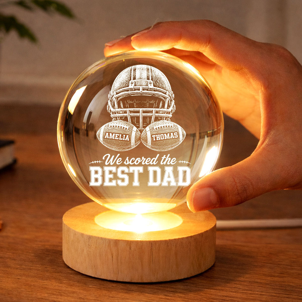 American Football We Scored The Best Dad - Personalized Crystal Ball LED Night Light - Father's Day Gift For Dad, Football Lovers