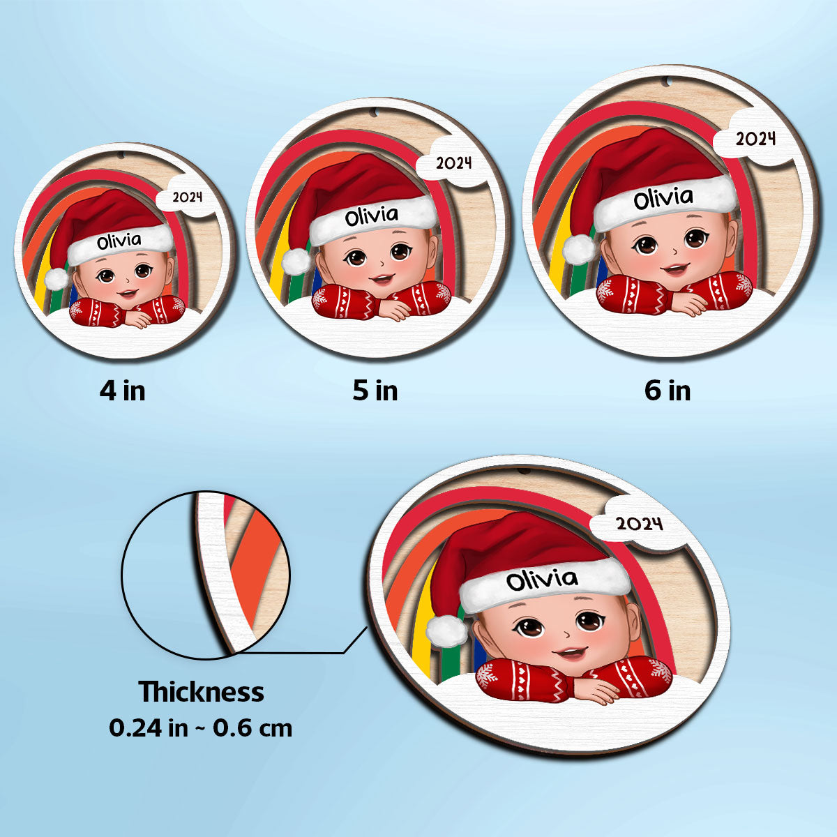 Cute Kid Rainbow Christmas Decor For Son Daughter Grandchildren Personalized 2-Layer Wooden Ornament